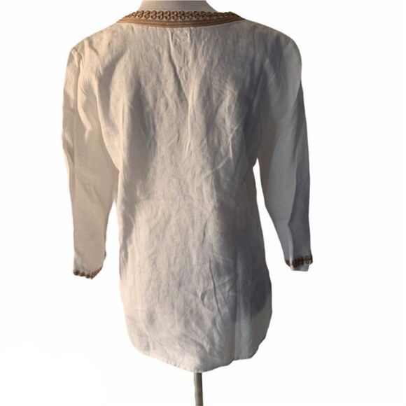 Symple NYC White Linen Embroidered Tunic size M - Picture 2 of 5
